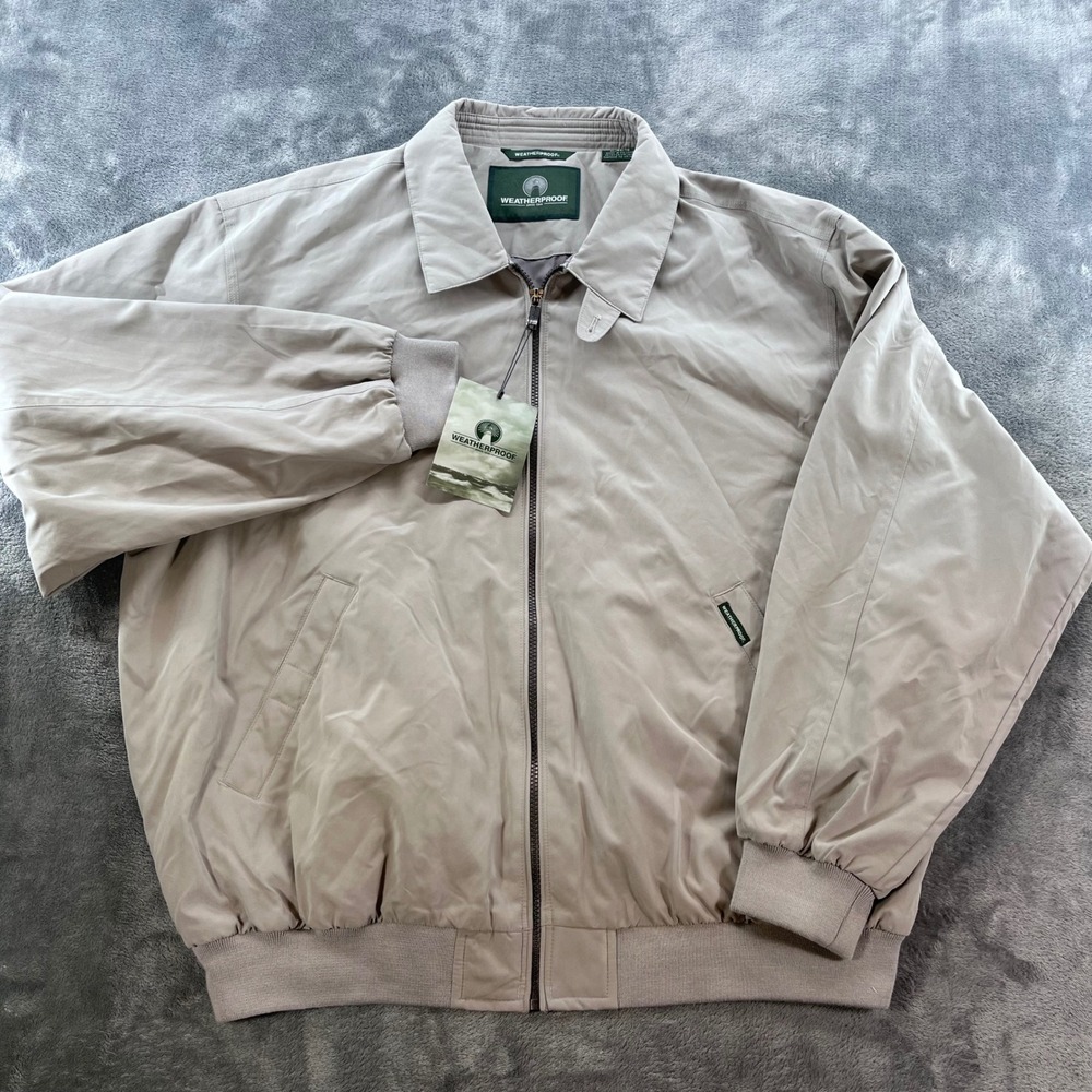 NWT Weatherproof Mens Microfiber Golf Jacket Tan Beige Water Repellent XL